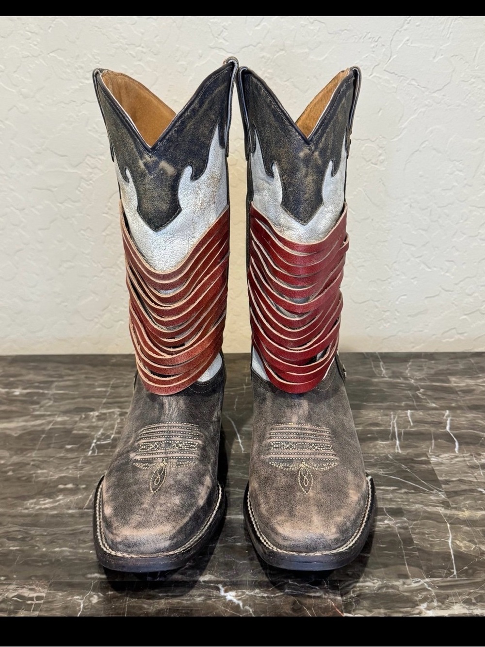 Durango Black, White & Red Distressed Leather Western Ankle Boots - Picture 3 of 6